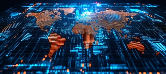 Obraz premium Import tariffs concept with trade growth and economic data visuals on futuristic virtual screen in blue business environment 