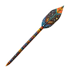 A Painted Arrow with Aboriginal Star Constellations Isolated on Transparent Background