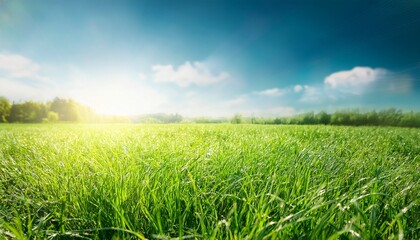 Obraz premium field of spring grass and sunny day