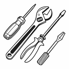 Black and white illustration of various hand tools