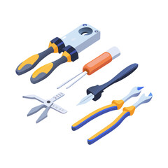 Professional isometric hand tools set isolated on white background