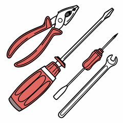 Professional tools set pliers screwdriver wrench isolated cutout