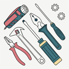 Professional tools set illustration isolated on white background