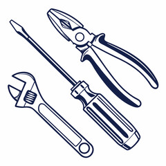 Professional tools set isolated on white background clean cutout