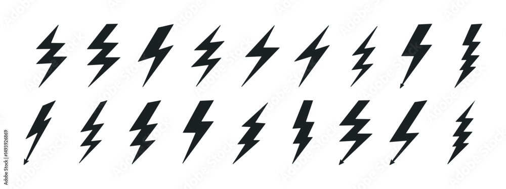 Poster lightning_bolta set of lightning icons. symbol of thunder lightning flash of electrical energy. vect