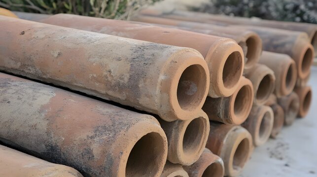 Stack of Old Clay Pipes Rustic Texture Background