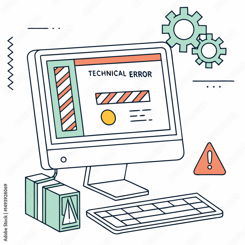 Poster computer technical error illustration system malfunction problem alert
