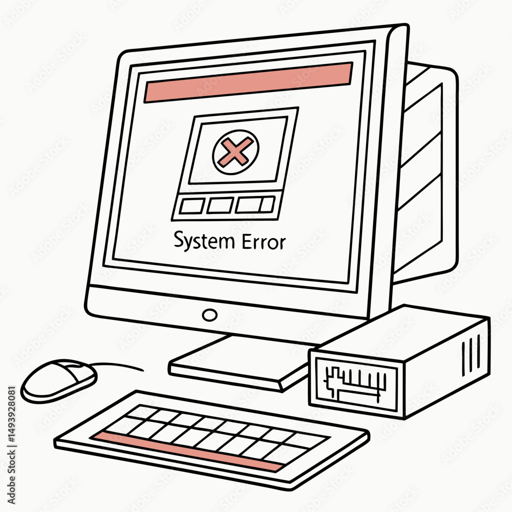 Poster retro computer system error illustration desktop pc keyboard mouse