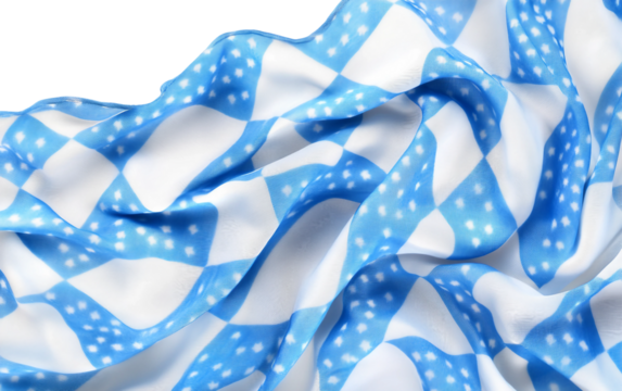 Blue and white Bavarian flag folded neatly with festive waving pattern showcasing traditional design isolated on white background PNG