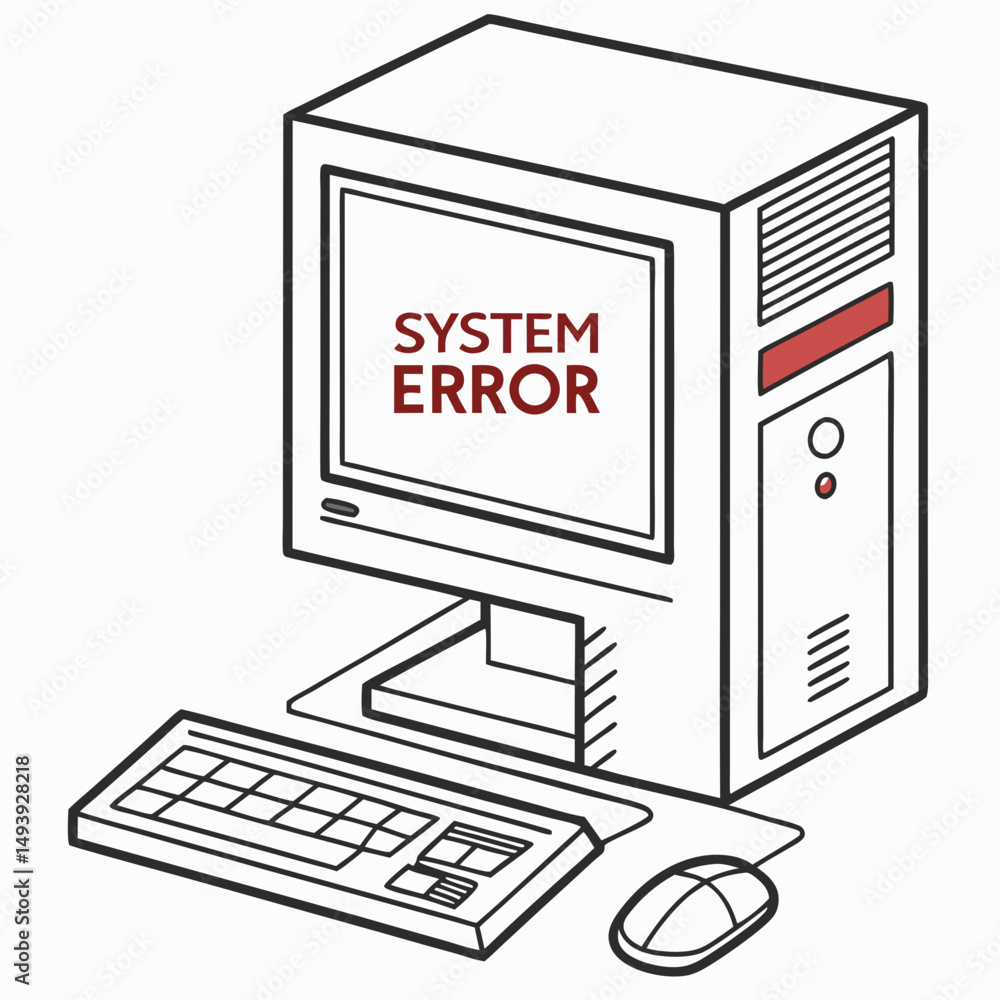 Poster retro computer system error desktop pc keyboard mouse illustration