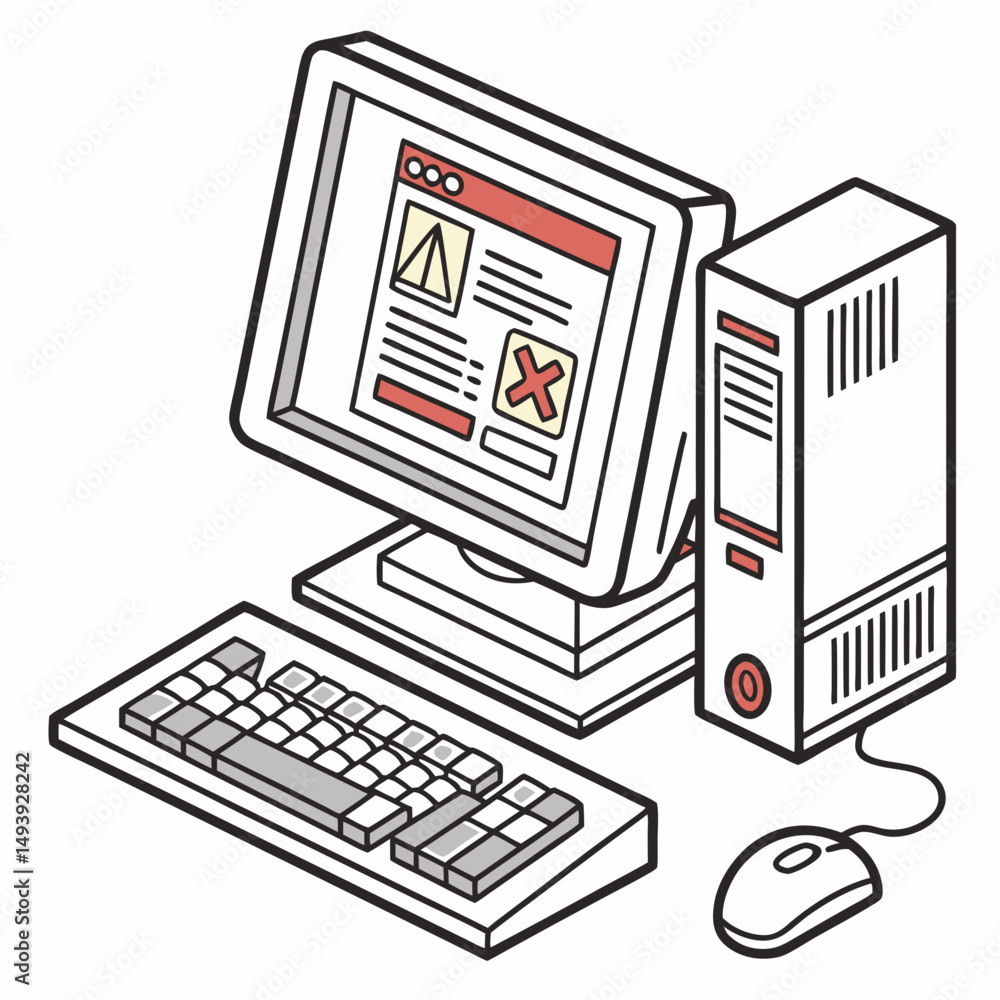Poster retro computer desktop setup error message displayed