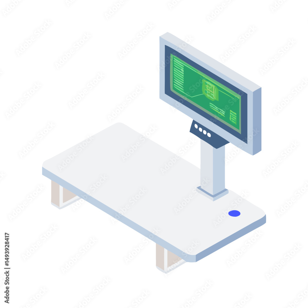Poster isometric futuristic workstation with transparent screen display