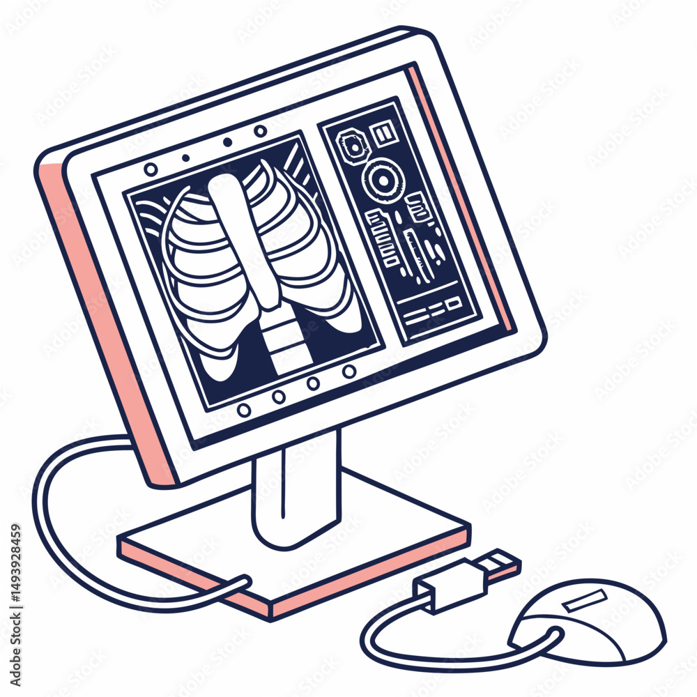 Poster professional medical xray image on computer screen with mouse