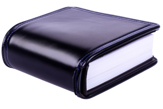 Small black leather bound address book, cut out transparent