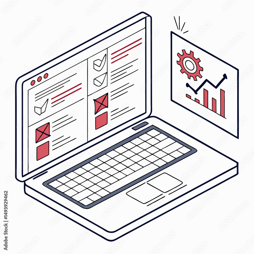 Poster laptop screen displaying project management data and growth chart