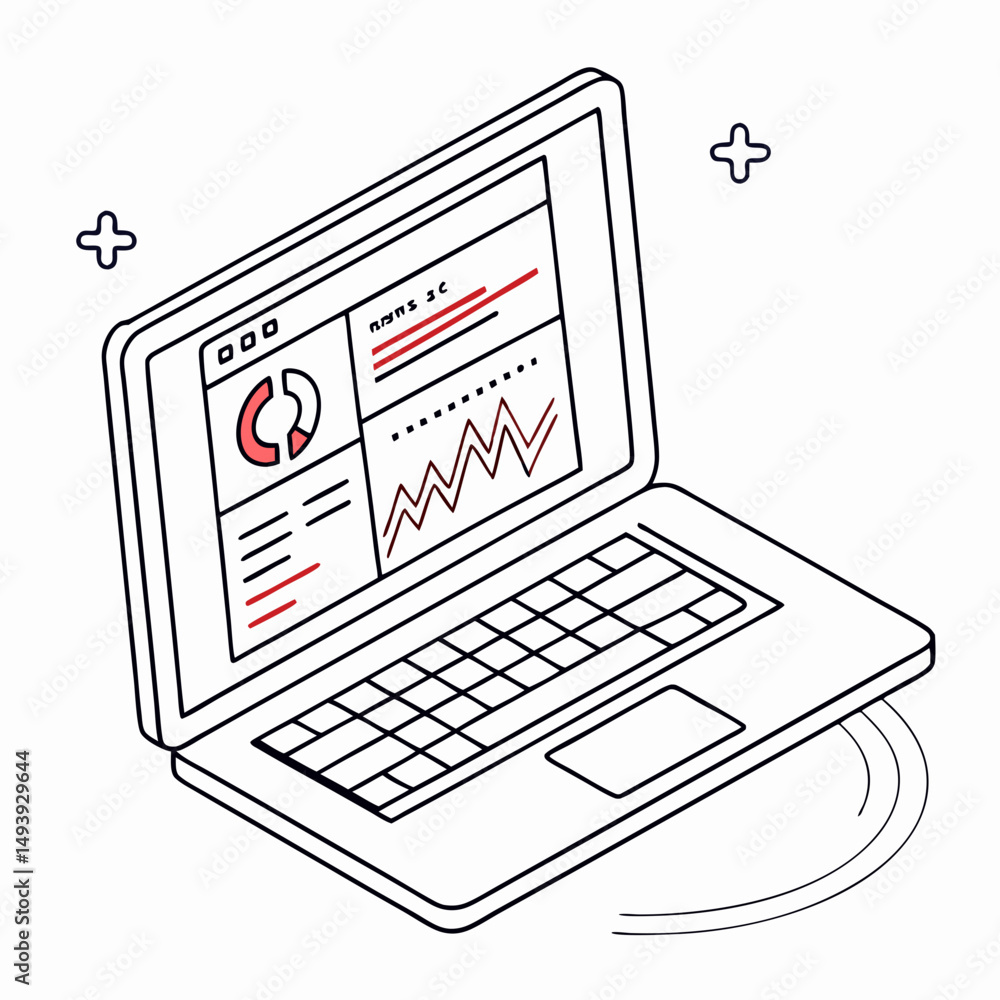 Aufkleber professional isometric laptop with data analytics display on white background