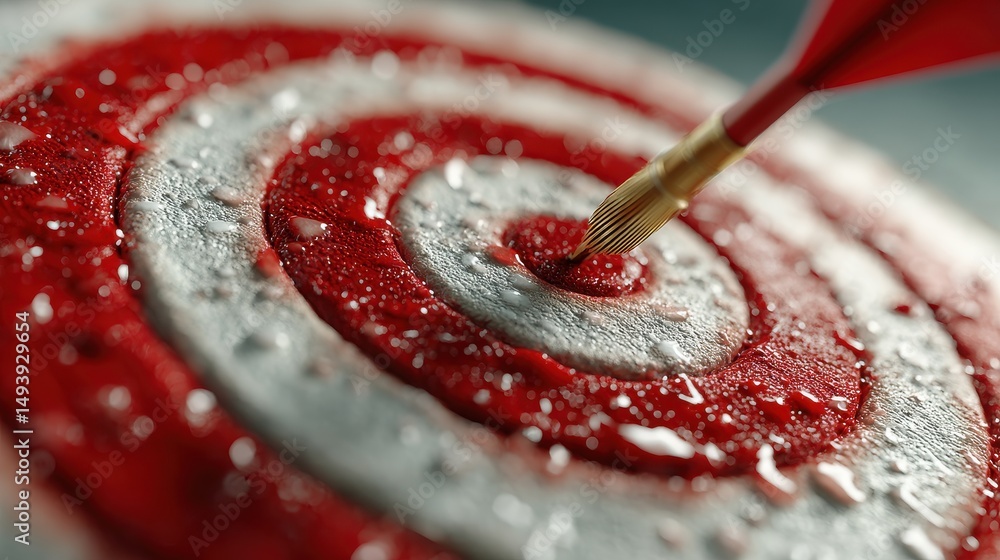 Poster vibrant animated target icon with close up view and droplets of water on red and white bullseye desi