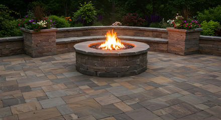 Outdoor Gathering Place With Warm Fire Pit At Night