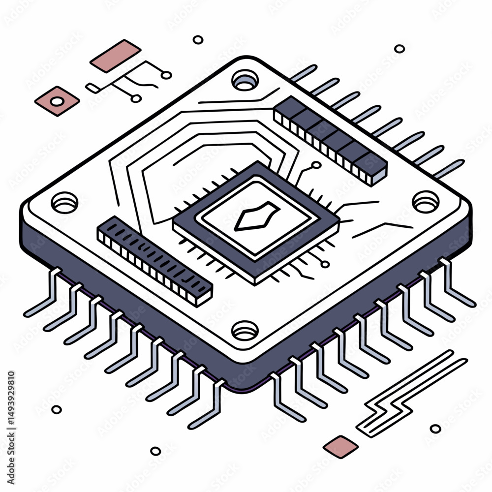 Aufkleber isometric illustration of a microchip computer processor circuit board technology