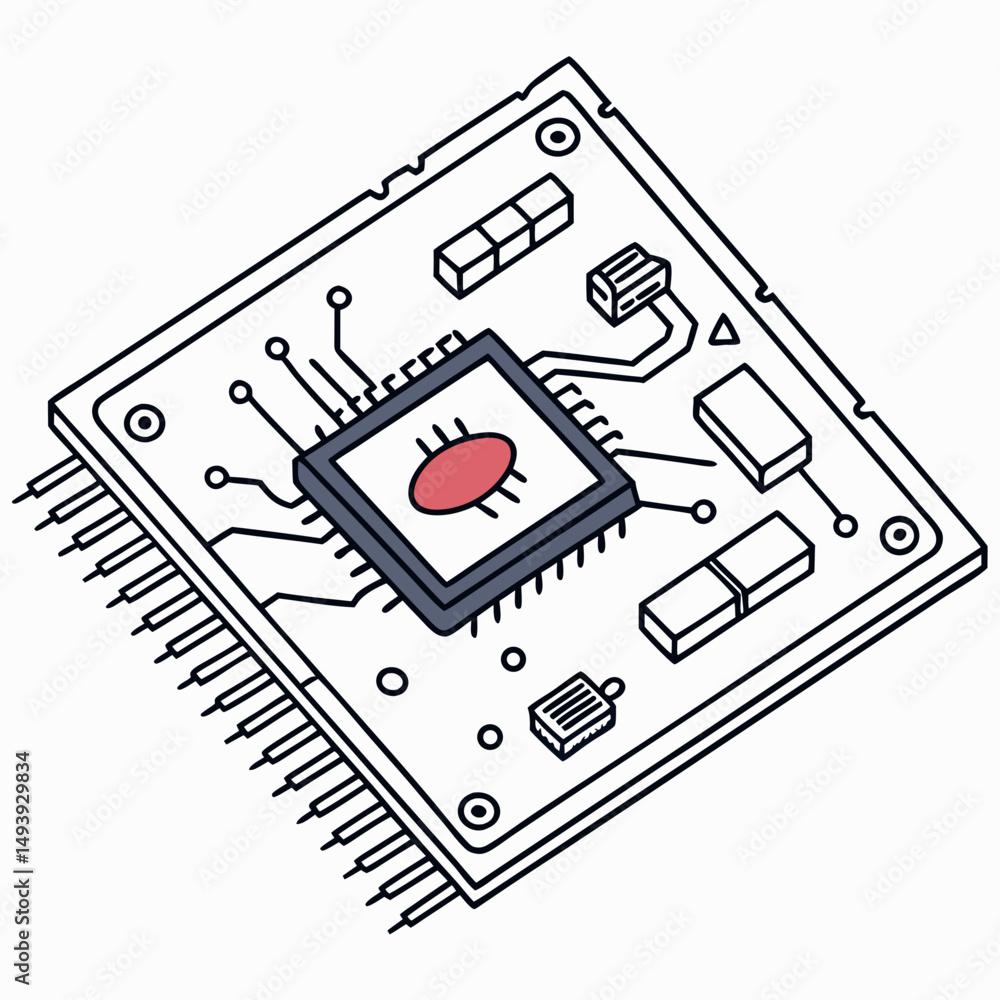 Poster infected microchip circuit board computer bug malware virus