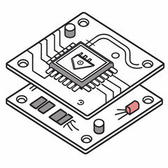 Isometric illustration of a microchip circuit board technology