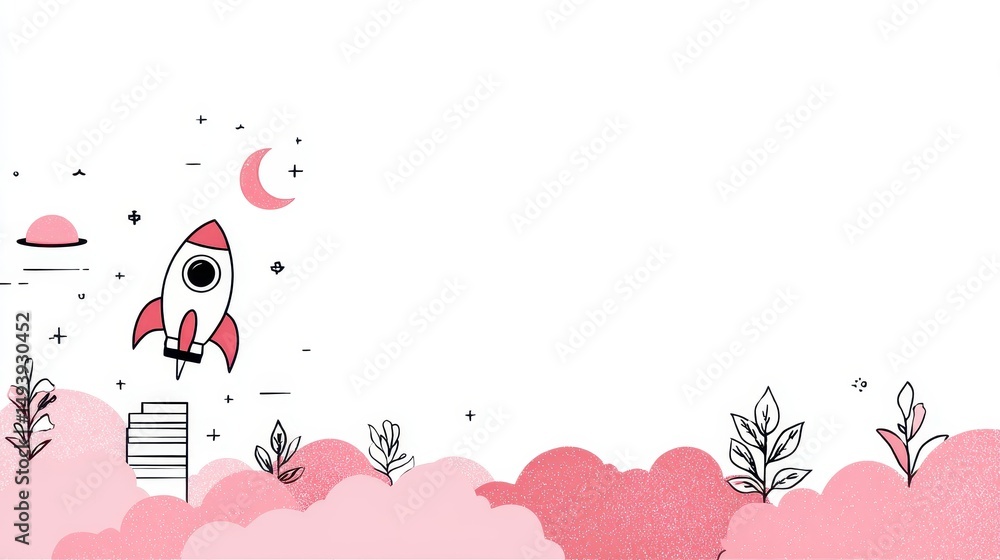 Poster flat illustration of rocket dodging obstacles to reach orbit in a creative startup theme with cloud 