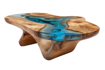 Artisan River Table: Unique Wood and Blue Epoxy Resin Design for Modern Interiors