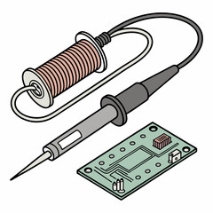 Soldering iron with solder wire and circuit board