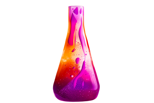 Laboratory flask containing vibrant liquid, cut out transparent