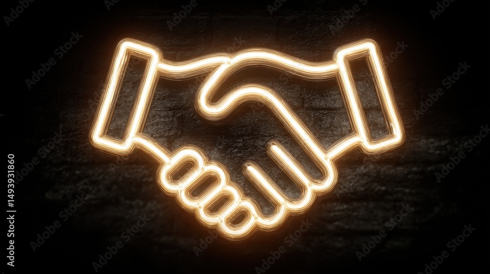Aufkleber hands joining in partnership with glowing neon effect on dark background symbolizing unity and colla