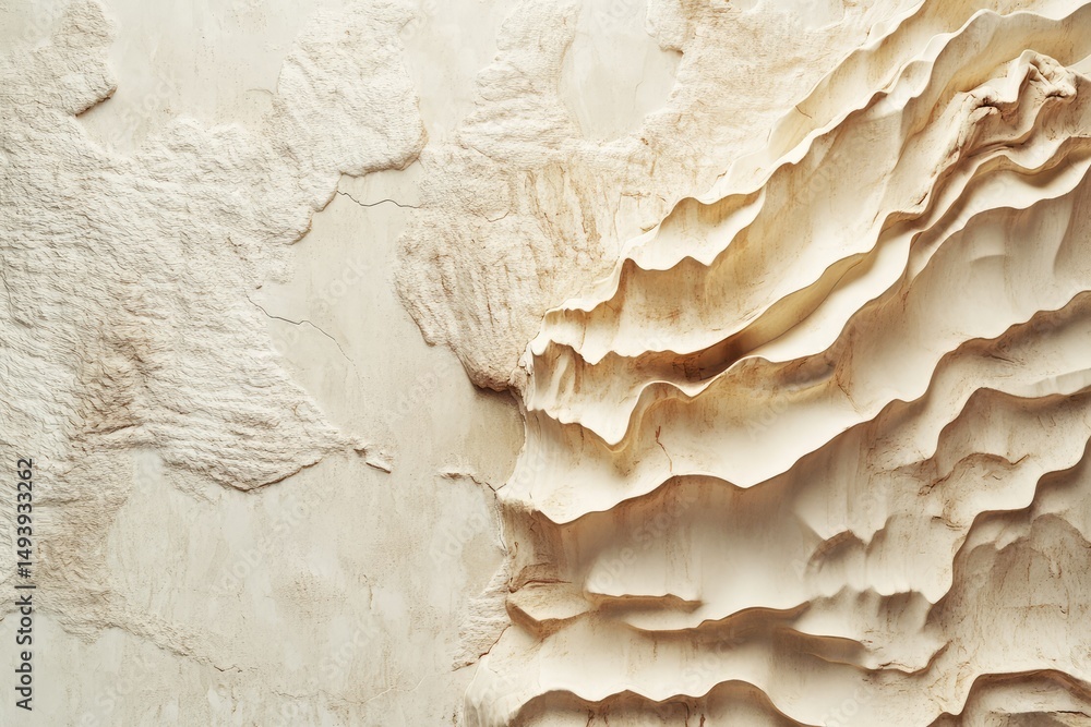 Poster abstract beige textured background resembling eroded landscape or layered paper, showing a contrast 
