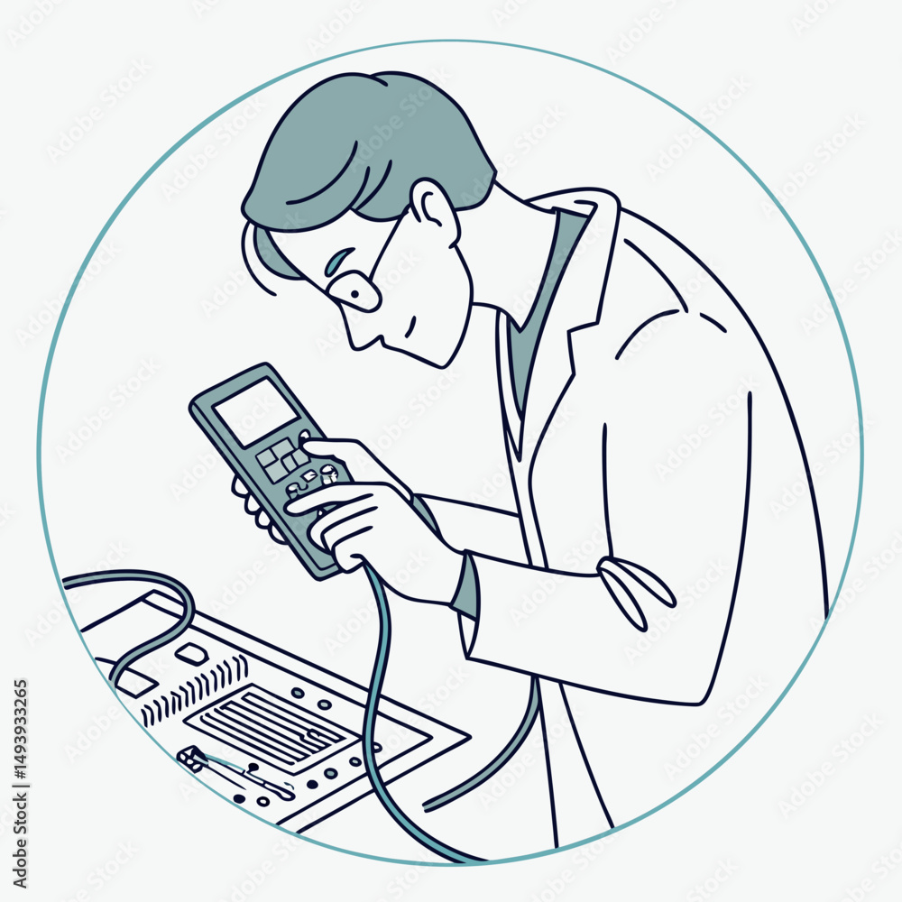 Aufkleber scientist working on circuit board using digital multimeter