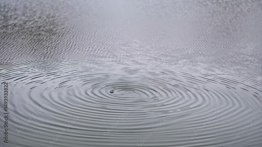 Aufkleber tranquil surface of a pond with concentric water ripples emanating from a single point on a gray day