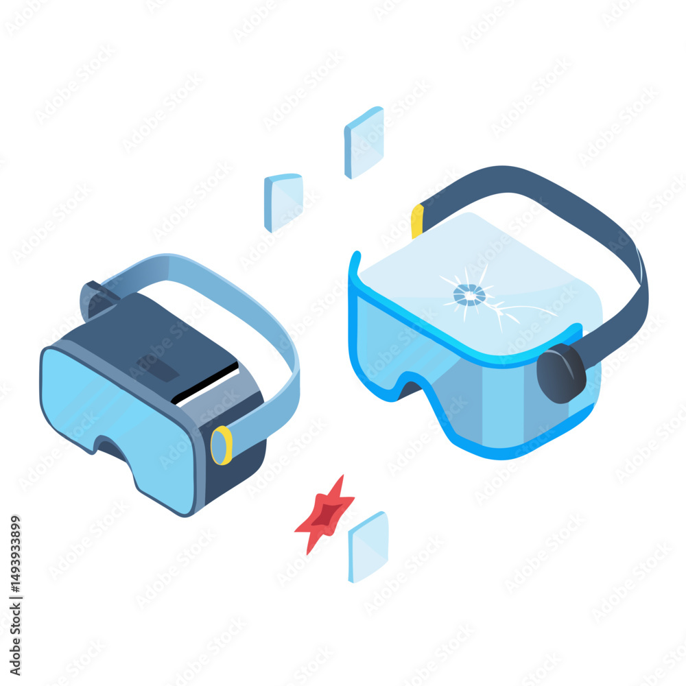 Aufkleber professional vr headset graphics intact and broken isometric view transparent background