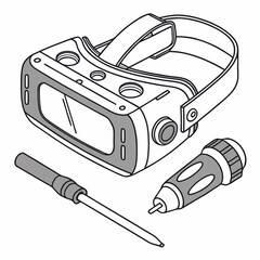 Virtual reality headset repair kit line art illustration