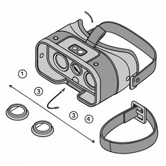 Professional vr headset disassembled parts diagram isolated on white