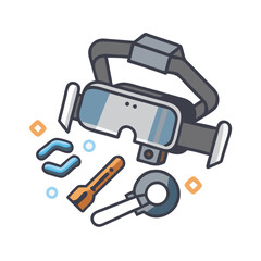 Professional vr headset design element with accessories isolated on white