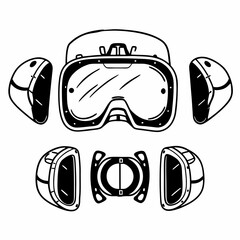 Professional cutout illustration of futuristic goggles with transparent background