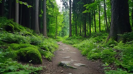 Obraz premium there is a path in the middle of a forest with lots of trees