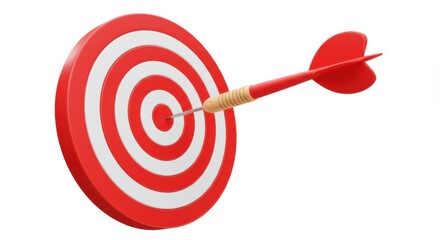 Precision Targeting with Dart Hitting Bullseye on Red and White Dartboard