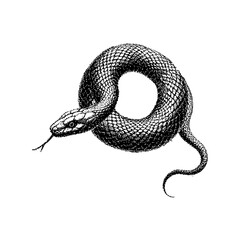Intricate illustration of a coiled snake, showcasing fine linework and detailed scales.
