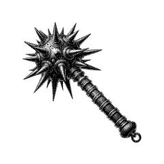 Illustration of a spiked medieval mace with ornate details