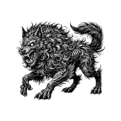 Illustration of a furry, mythical creature with intricate detailing.