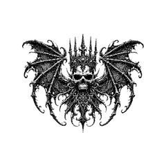 Intricate skull with bat wings and ornate crown blending gothic elements