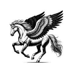 Winged horse illustration featuring a dynamic pose and intricate details