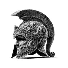 Intricate decorative spartan helmet carved with ornate detailing