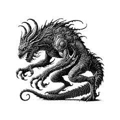 Intricate fantasy creature with detailed textures, showcasing gothic and surreal elements.