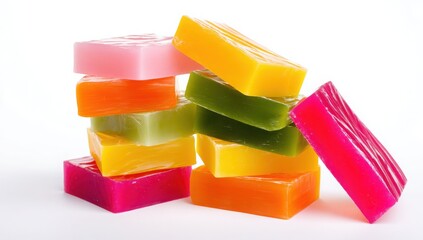 Colorful Aromatic Soap Bars Stacked High Bright and Vibrant for Bathroom Refresh