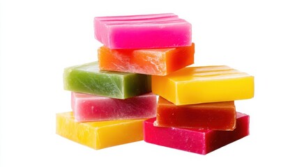 Colorful Handmade Soap Bars Stacked High for Spa and Wellness