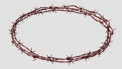 Oval Shaped Barbed Wire Frame Isolated on White Background Perfect for Designs and Illustrations